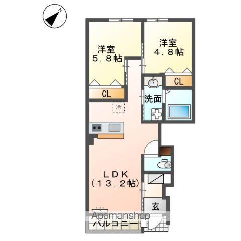 CHALEUR K(2LDK/1階)の間取り写真