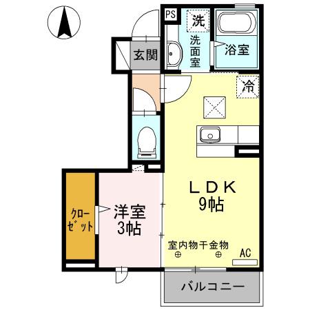ナスガ A(1LDK/1階)の間取り写真