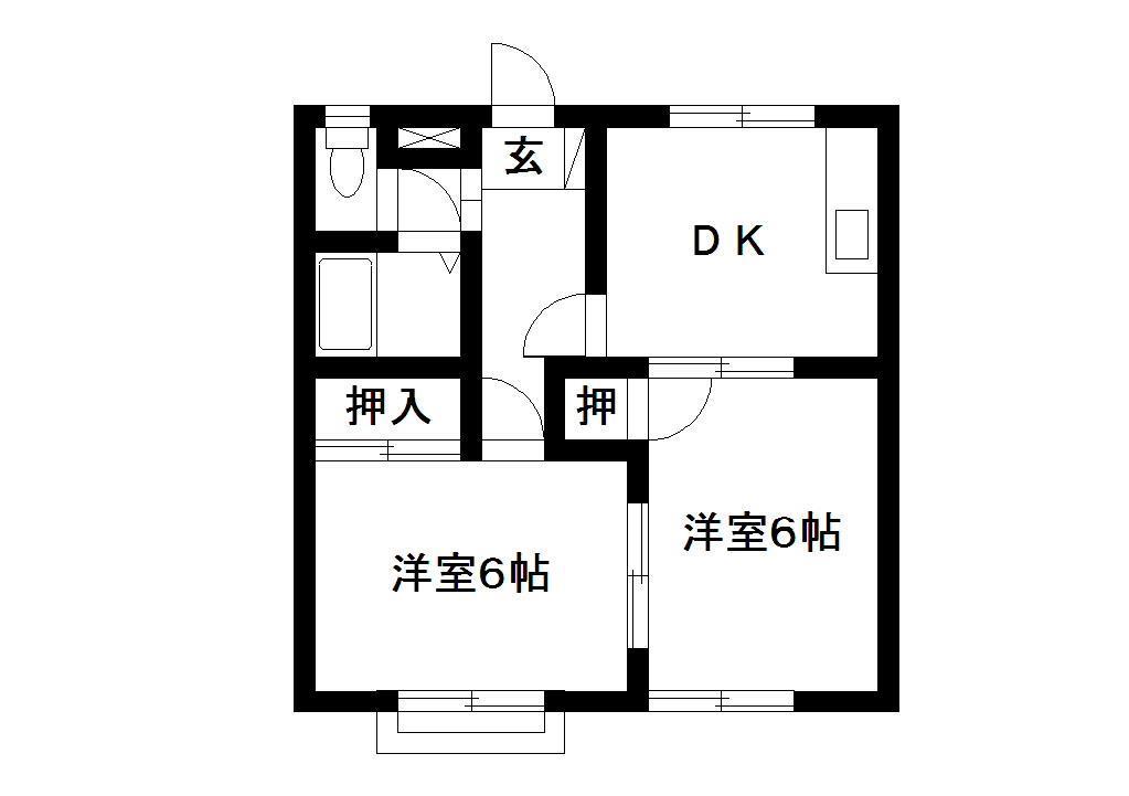 エステートピア66A棟(2DK/2階)の間取り写真