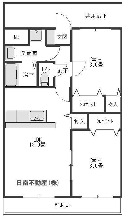 スカイヒルズマンション(2LDK/1階)の間取り写真