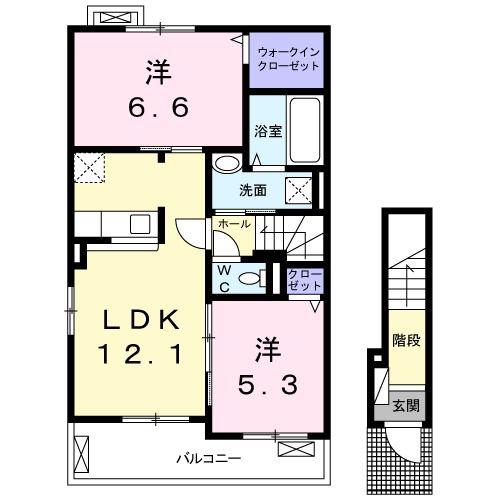 パレフルール(2LDK/2階)の間取り写真