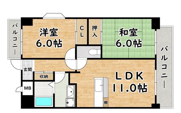 シャトウ シャルマン(2LDK/2階)の間取り写真