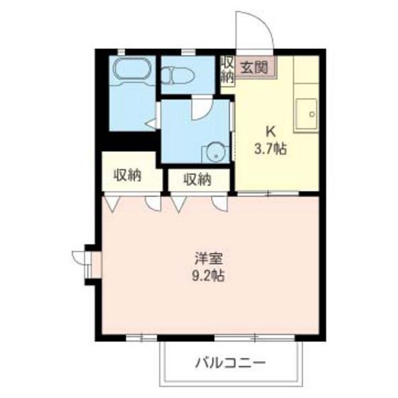 オークスアベニュー A棟(1K/2階)の間取り写真