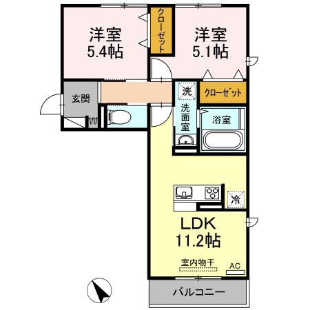 イオメール折尾(2LDK/2階)の間取り写真
