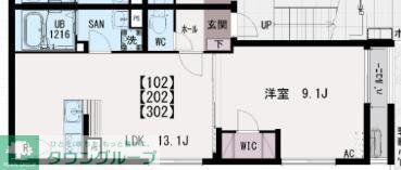 イクシオ本木東町(1LDK/1階)の間取り写真