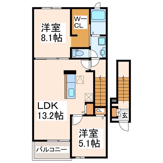 イーストワンハルズ(2LDK/2階)の間取り写真