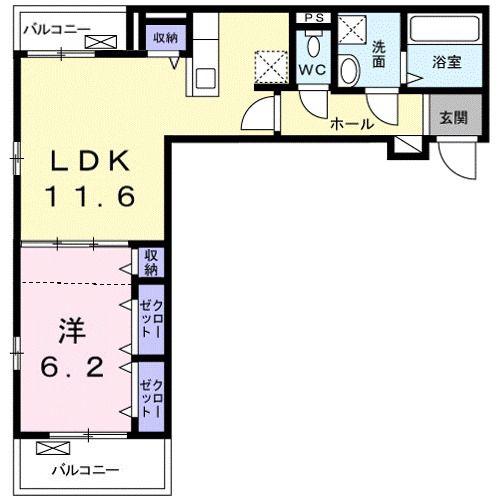 バンブーフォレストB(1LDK/2階)の間取り写真