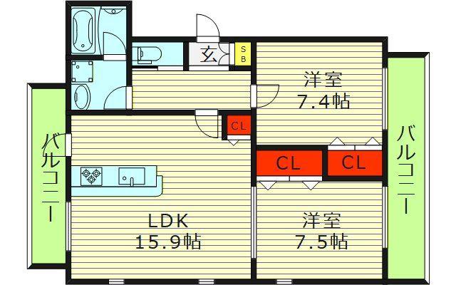 ルネス諸口(2LDK/2階)の間取り写真