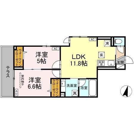 D PAINA 木月住吉町(2LDK/1階)の間取り写真