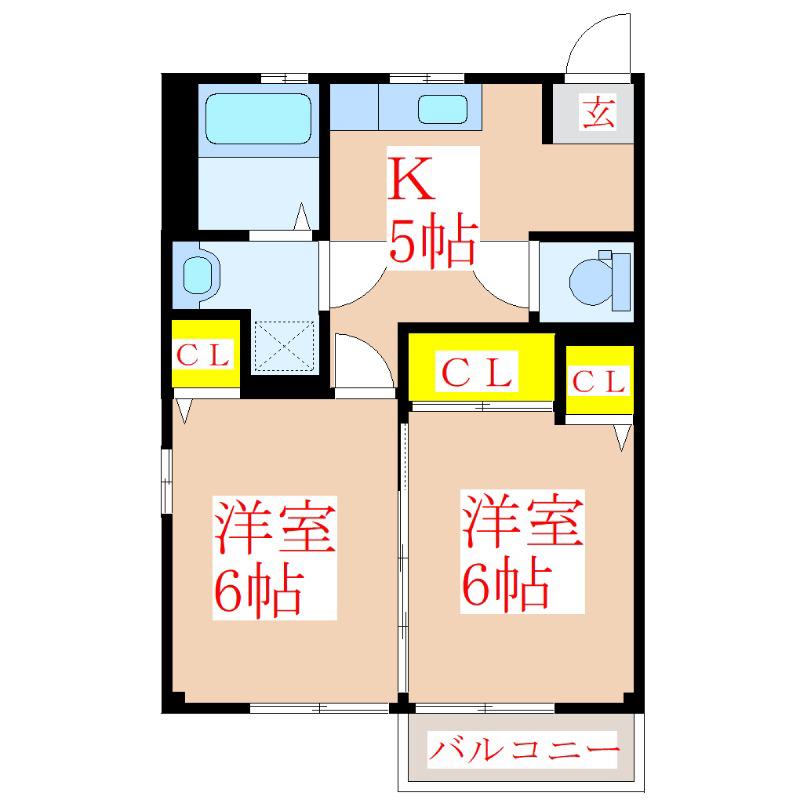 ガーデンプレイス広瀬 D棟(2K/1階)の間取り写真