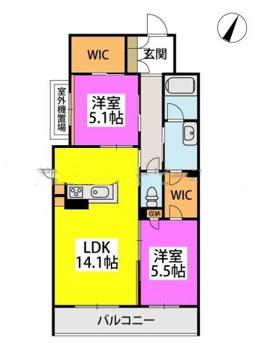 S-ROOM曰佐 西館(2LDK/3階)の間取り写真