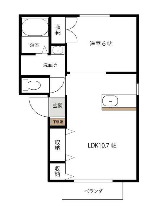 ホーリイベル(1LDK/2階)の間取り写真