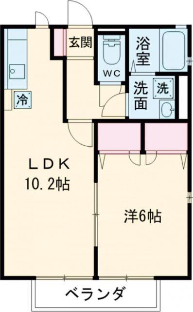 ウェルネスNR(1LDK/2階)の間取り写真