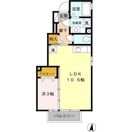 サニースクエアB(1LDK/1階)の間取り写真
