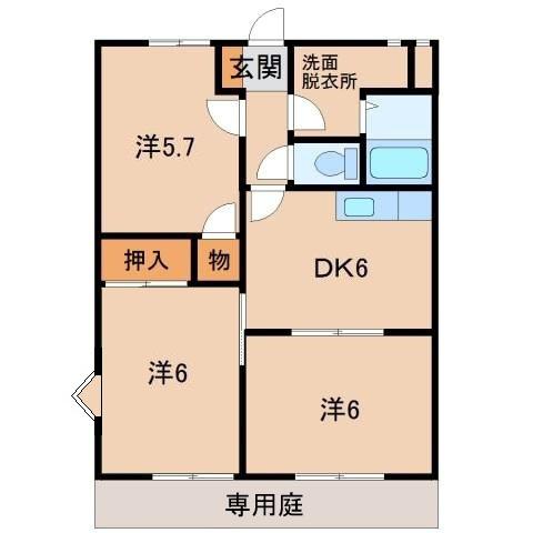 グリーンフル中浜II(3DK/1階)の間取り写真