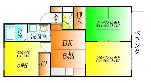 ヴィルヌーヴ・ドガ(3DK/1階)の間取り写真
