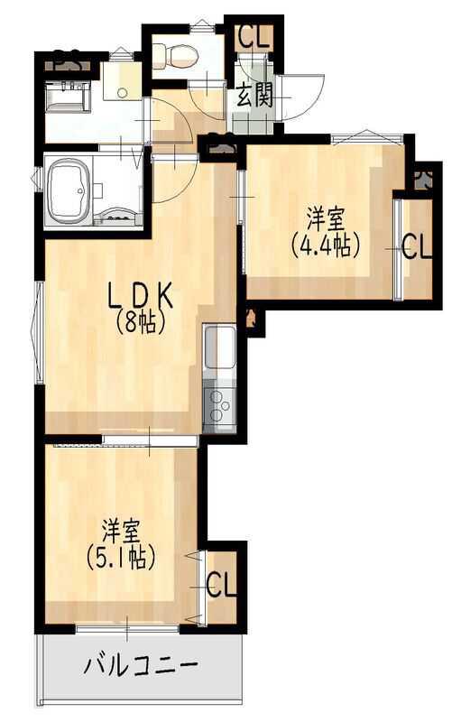 クリエオーレ岸辺(2LDK/3階)の間取り写真