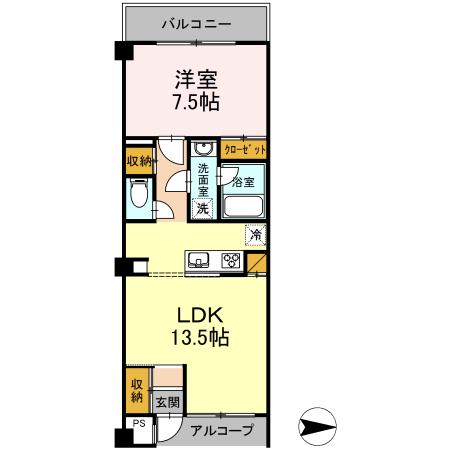 ニューオーク(1LDK/3階)の間取り写真