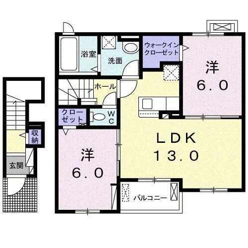 ヴィ エスターテ(2LDK/2階)の間取り写真