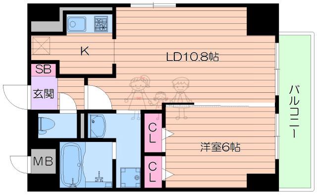 サンセリテ至誠会松崎町(1LDK/6階)の間取り写真
