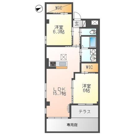 ヴィラ・ボヌール(2LDK/1階)の間取り写真