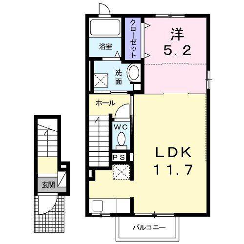 グランコルE(1LDK/2階)の間取り写真