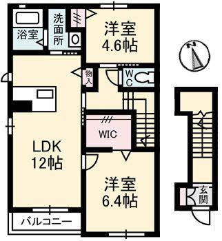 プロヌーブM B(2LDK/2階)の間取り写真