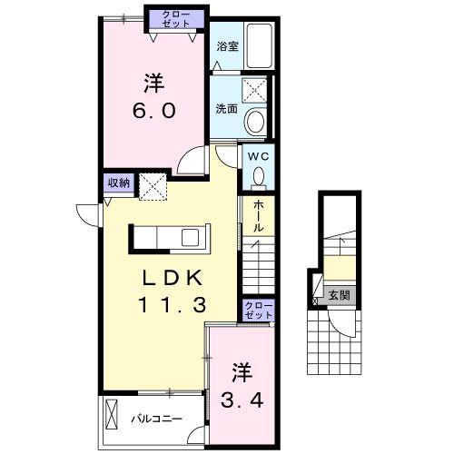 ベル・フロイント(2LDK/2階)の間取り写真