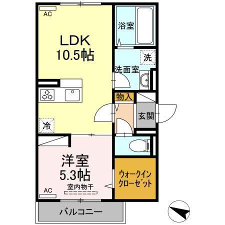 ルミエール クリハラG(1LDK/3階)の間取り写真