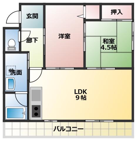 スカイホーム瀬川(2LDK/2階)の間取り写真