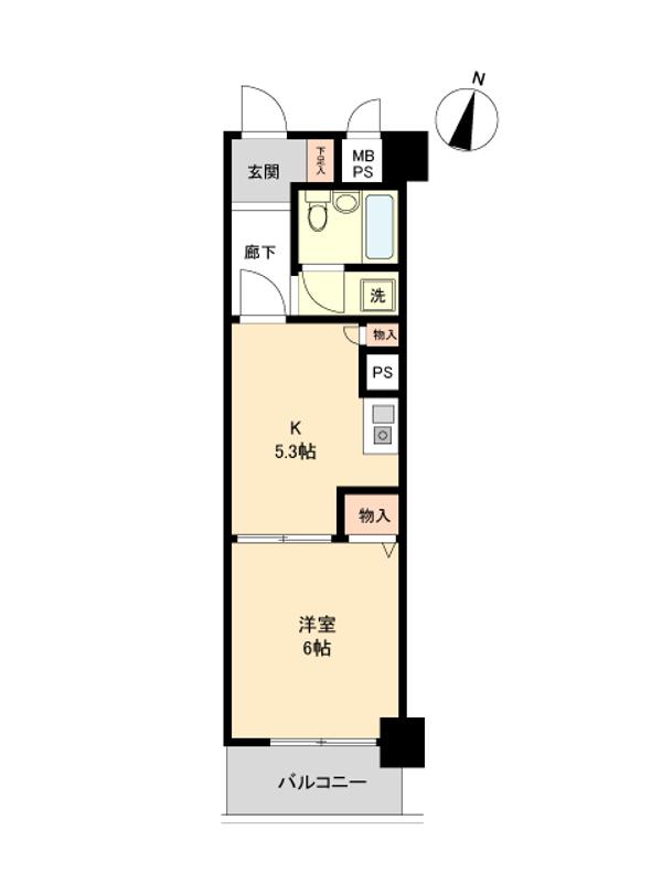 ライオンズマンション与野本町第5(1DK/2階)の間取り写真