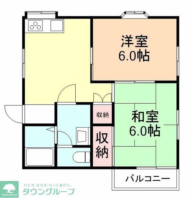 ドゥエリング北越谷(2DK/2階)の間取り写真