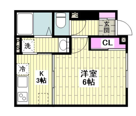 カサグランデ大門2(1K/1階)の間取り写真