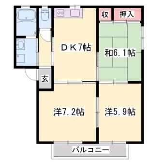 シャーメゾン佐土(3DK/1階)の間取り写真