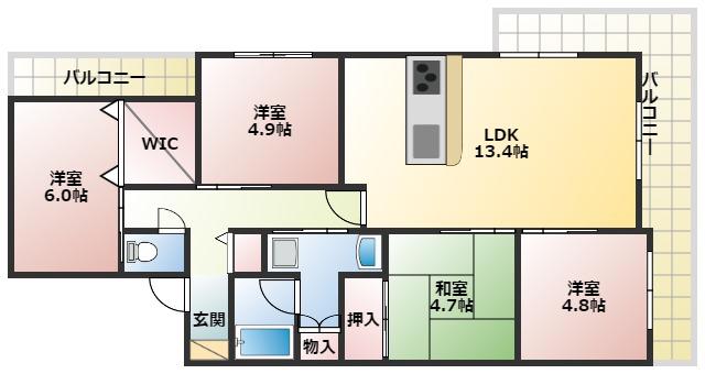 リベール明日都つつじ野(4LDK/6階)の間取り写真