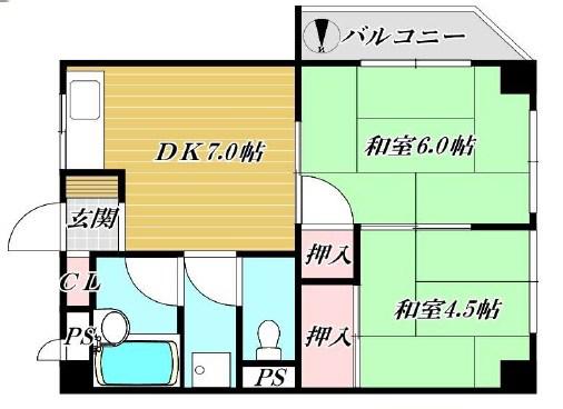 エメラルド久々知パートII(2DK/2階)の間取り写真