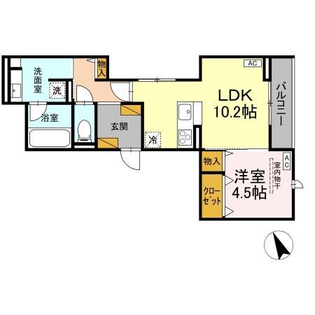 D-INVEST陣場 A(1LDK/3階)の間取り写真