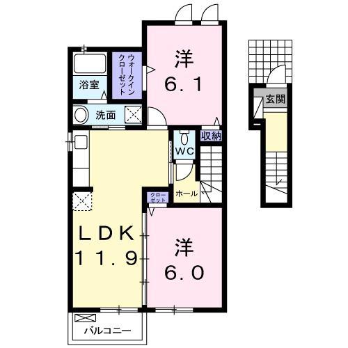 カーサ デル ソーレ II(2LDK/2階)の間取り写真