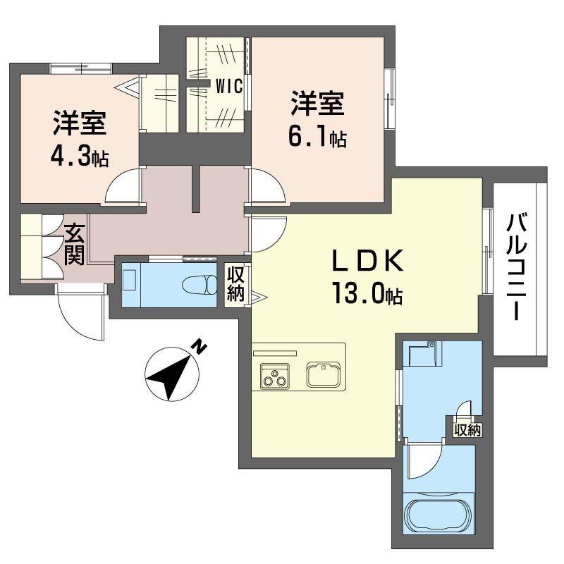 ミライザ桜丘(2LDK/2階)の間取り写真