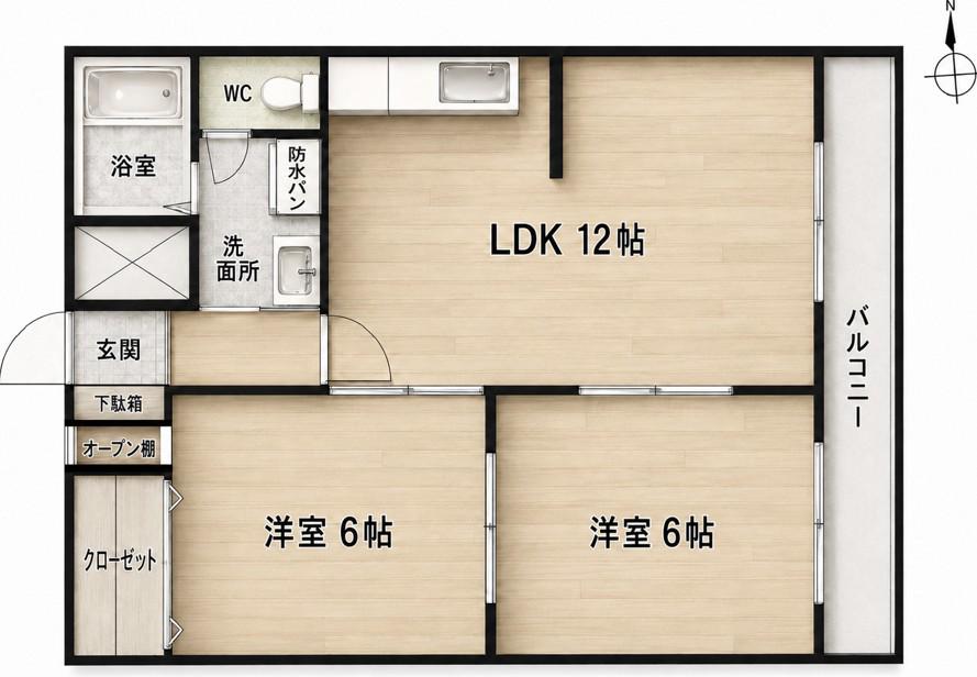霞レジデンス(2LDK/1階)の間取り写真