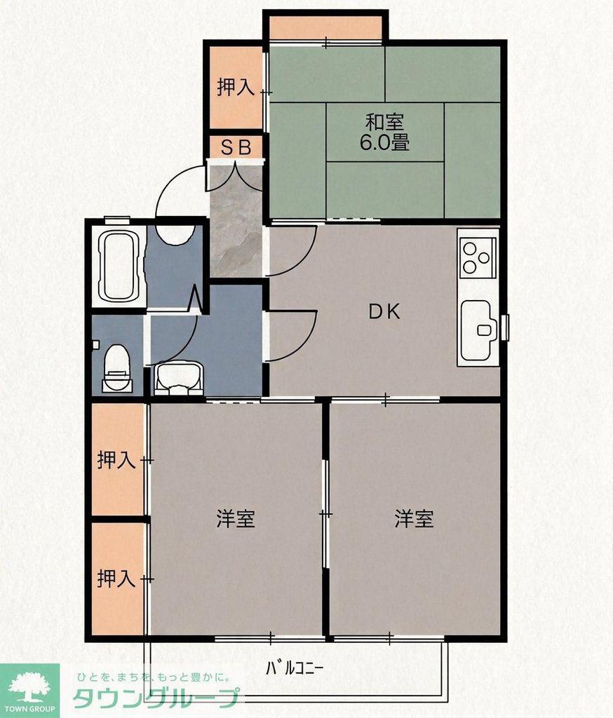 岩見レジデンスB(3DK/2階)の間取り写真