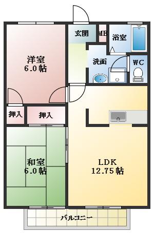 コーポツインチェリー(2LDK/2階)の間取り写真