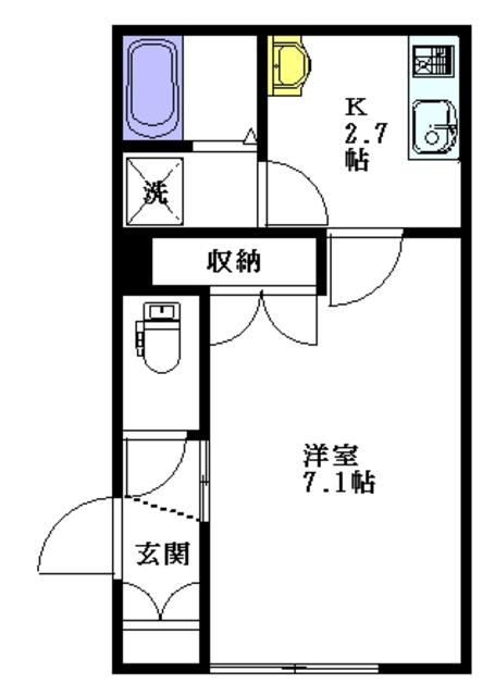 柿の木ガーデンプレイス(1K/1階)の間取り写真