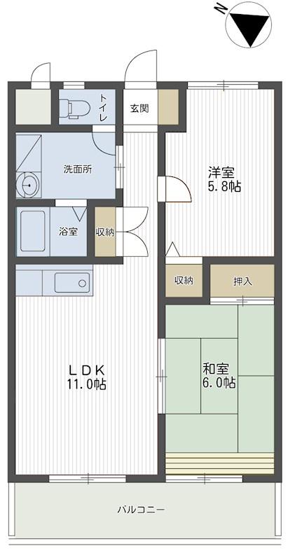 エースヒル八王子(2LDK/2階)の間取り写真