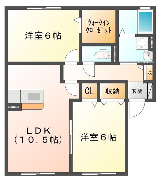 ボヌールアビテB(2LDK/1階)の間取り写真