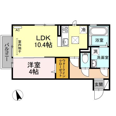 グレイスコスモス B棟(1LDK/1階)の間取り写真