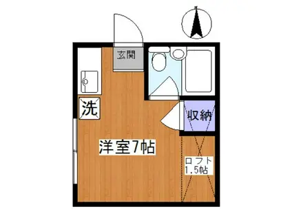 ハッピーハイツ(ワンルーム/2階)の間取り写真