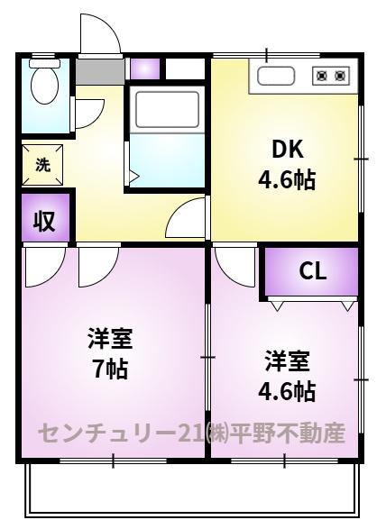コーポ・ベルヴュー(2DK/3階)の間取り写真