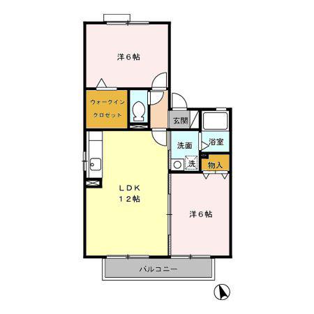 ヴァン・ホーリー A(2LDK/2階)の間取り写真