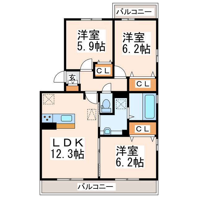 シャルマンファミール(3LDK/1階)の間取り写真
